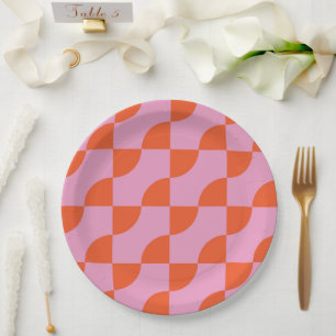 Plato De Papel Círculos semi abstractos de naranja de mediados de