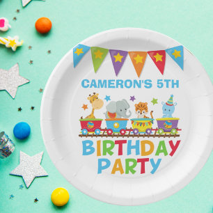 Plato De Papel Circus Animal Train Cute Kids Nombre Fiesta de Cum