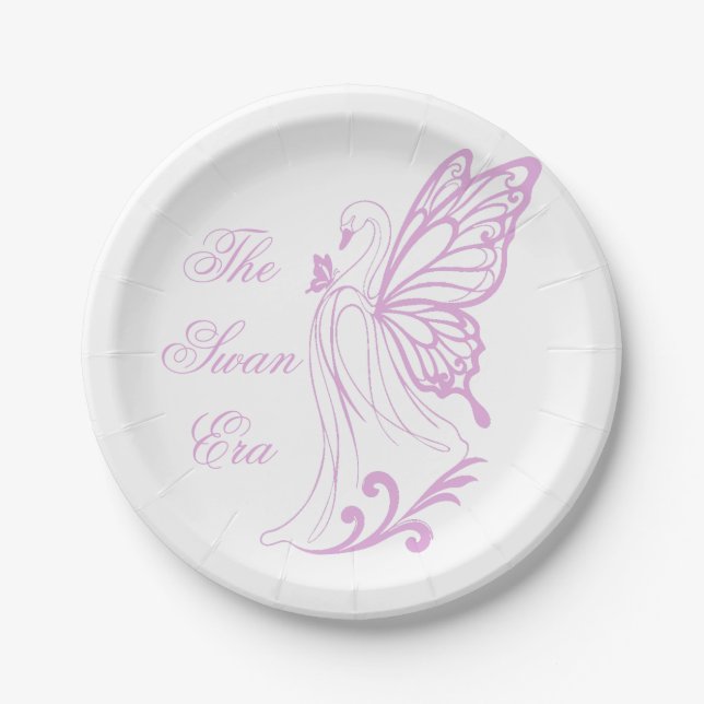 Plato De Papel Cisne agraciado con alas de mariposa (Anverso)