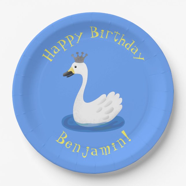 Plato De Papel Cisne blanco con personalizado de la corona (Anverso)