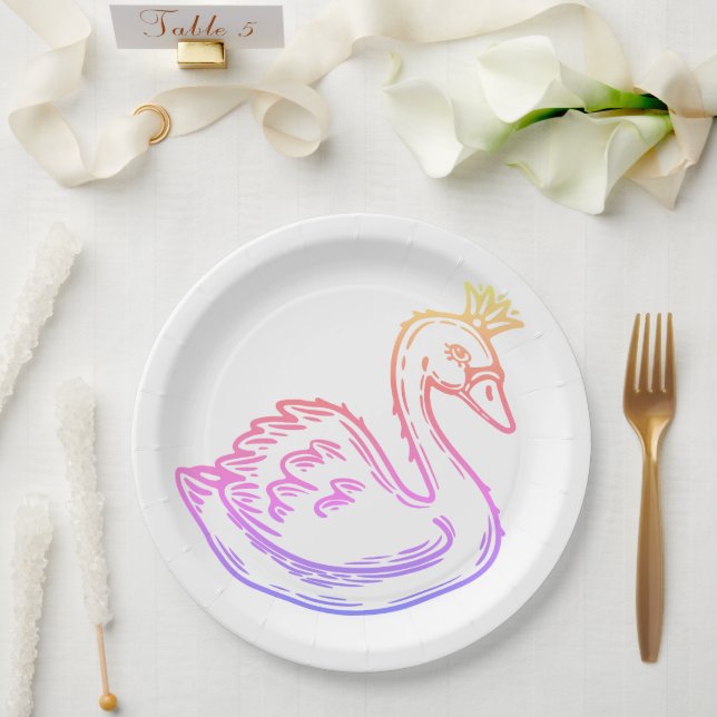 Plato De Papel Cisne en corona, para princesa (Boda)