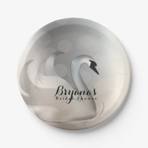 Plato De Papel Cisne Hermoso Plata Chic Festa Elegante