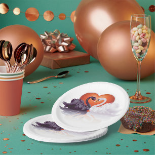 Plato De Papel Cisne Negra Y Blanca