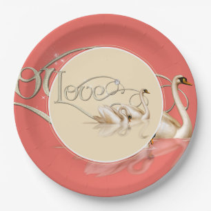 Plato De Papel Cisnes con amor a la placa de papel