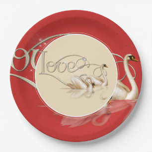 Plato De Papel Cisnes con amor a la placa de papel