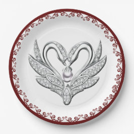 Plato de Papel Cisnes de Plata de la Cinta Roja