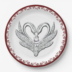 Plato de Papel Cisnes de Plata de la Cinta Roja