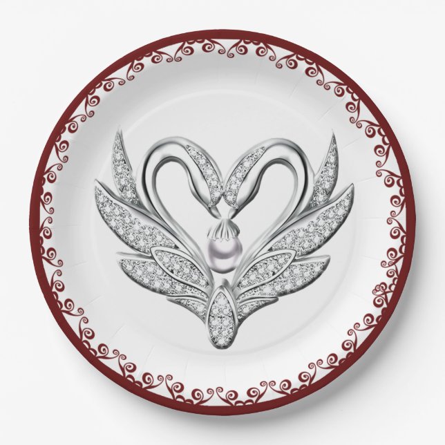 Plato de Papel Cisnes de Plata de la Cinta Roja (Anverso)
