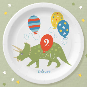 Plato De Papel Cita Cumpleaños Dinosaur Triceratops Nombre Person