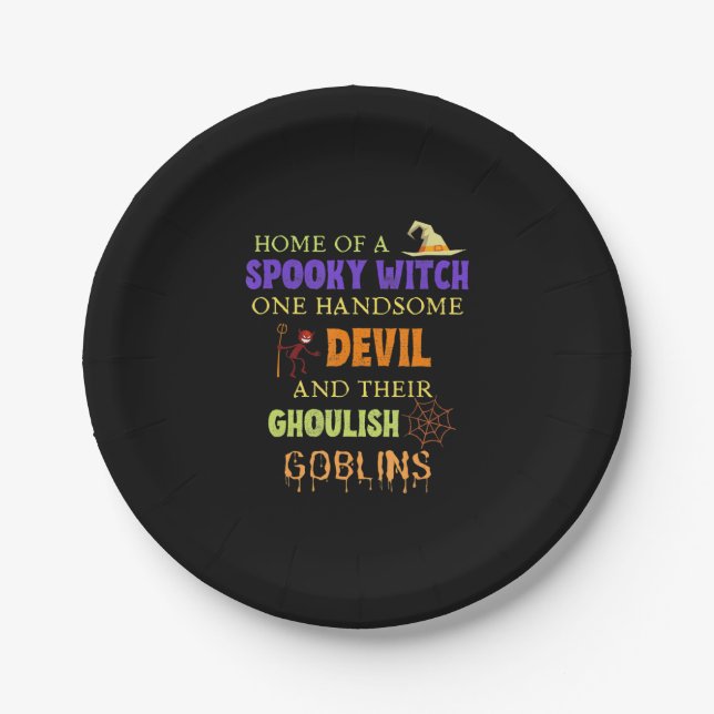 Plato De Papel Cita de Halloween familiar con araña malvada (Anverso)