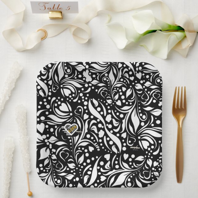 Plato De Papel Cita de vida sobre placas de papel negro de Adiela (Boda)