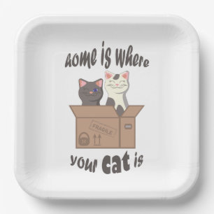 Plato De Papel Cita divertida Home es donde está tu gato