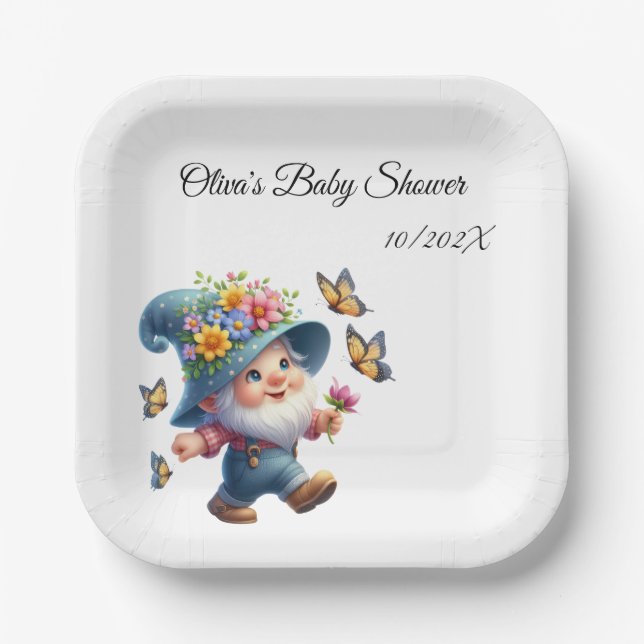 Plato De Papel Cita feliz con Baby Shower de mariposa (Anverso)