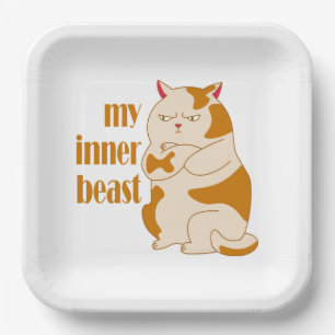 Plato De Papel Cita motivacional de gato gordo perezoso de mi bes