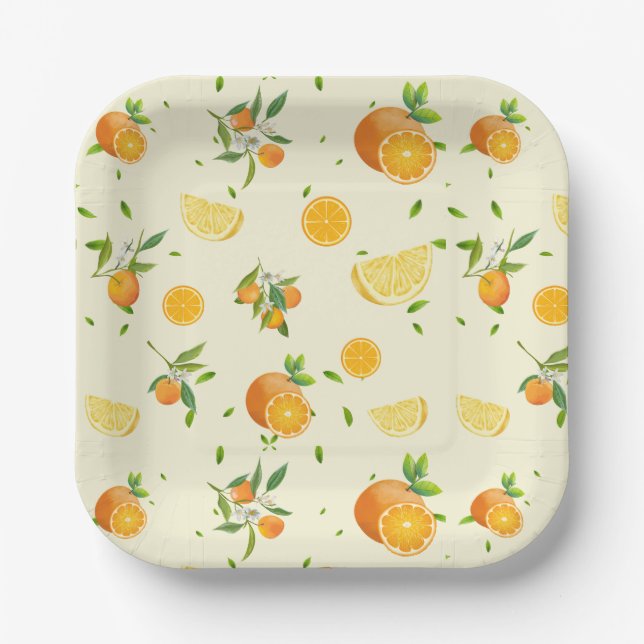 Plato De Papel Cítricos TROPICAL SUMMER FRUTA Naranja Lemon Slice (Anverso)