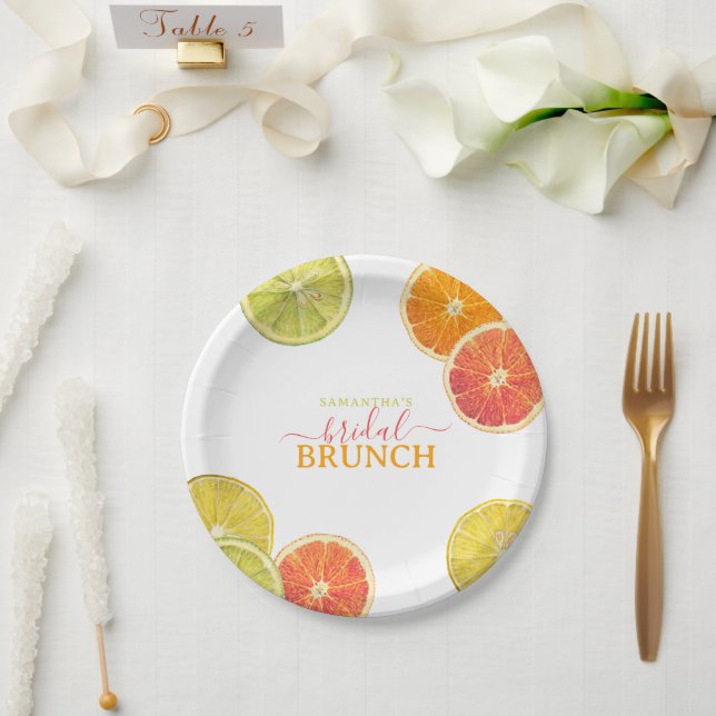 Plato De Papel Citrus Bridal Brunch Lemon Naranja Bridal Shower (Boda)