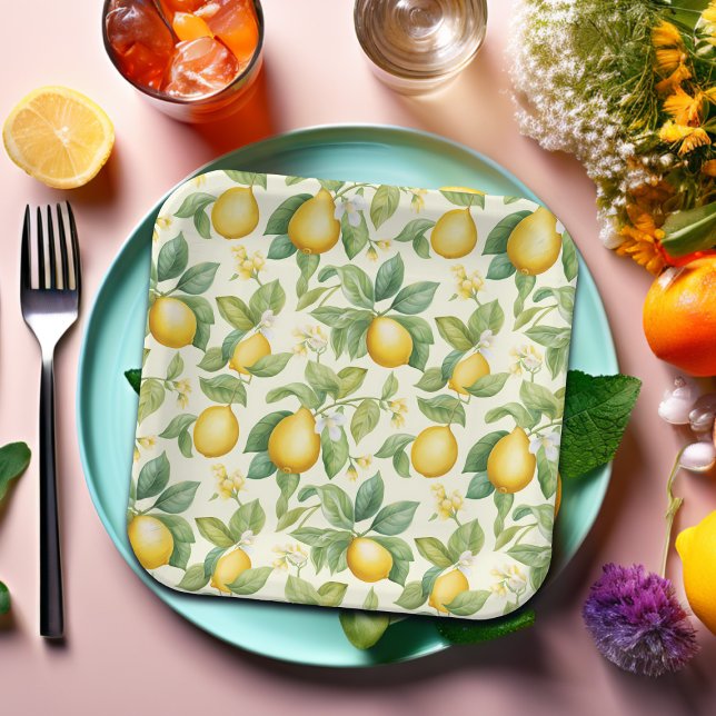 Plato De Papel Citrus de flores de limón mediterráneo (Subido por el creador)