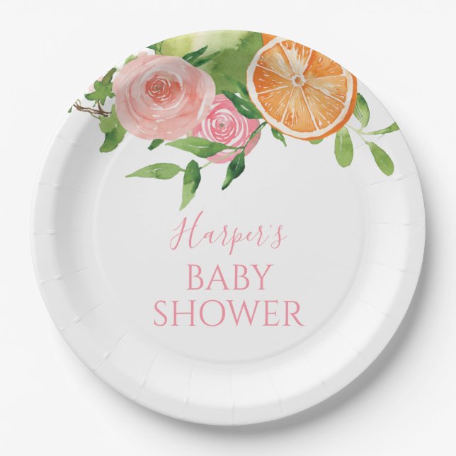 Plato De Papel Citrus Floral Baby Shower (Anverso)