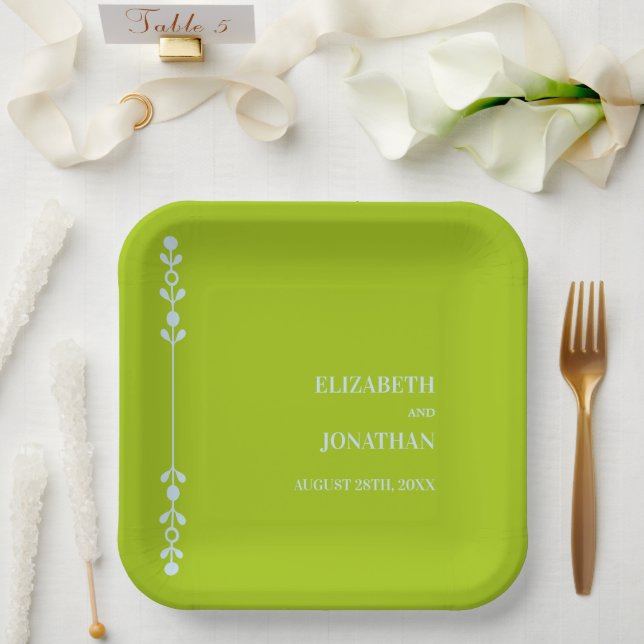Plato De Papel Citrus Green & Coastal Blue Wedding (Boda)