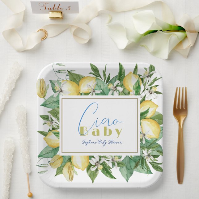 Plato De Papel Citrus Lemon Baby Shower (Boda)