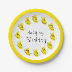 Plato De Papel Citrus Lemon Circle Happy Birthday