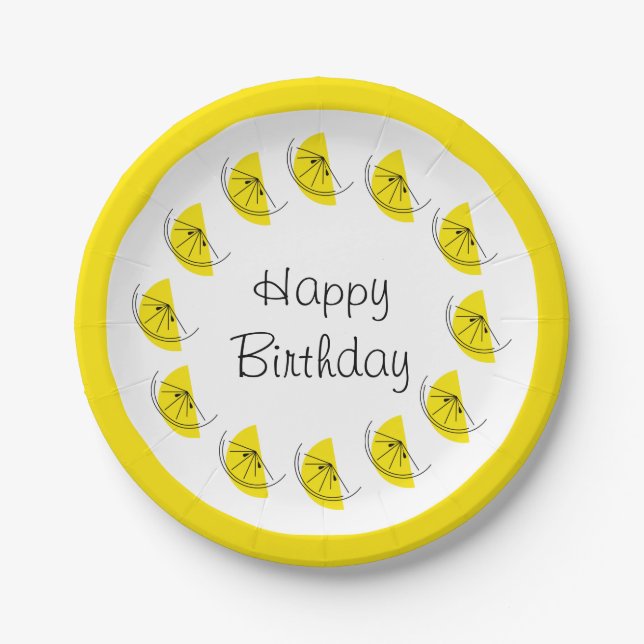 Plato De Papel Citrus Lemon Circle Happy Birthday (Anverso)