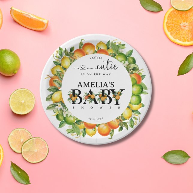 Plato De Papel Citrus Little Cutie Naranja Flor Verde (Subido por el creador)