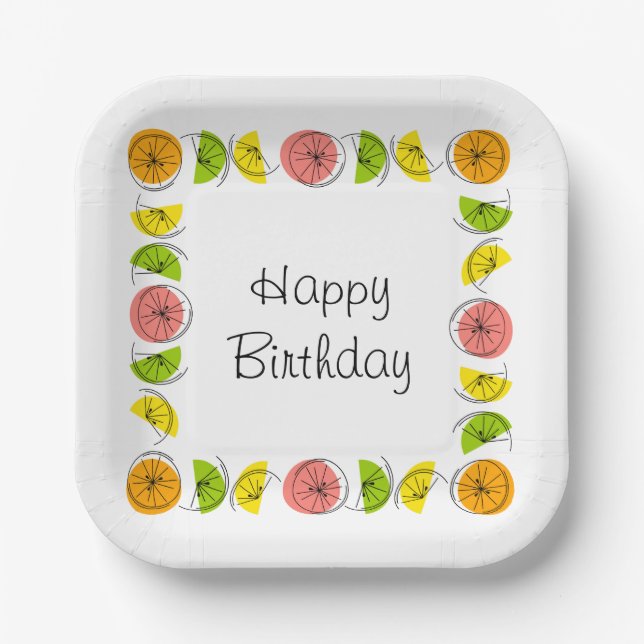 Plato De Papel Citrus Multi Square Happy Birday (Anverso)