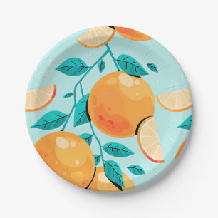 Plato De Papel Citrus Naranja de acuarela de bonito