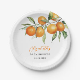 Plato De Papel Citrus Naranja Little Cutie Baby Shower