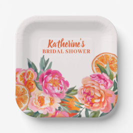 Plato De Papel Citrus Naranja y Floral rosa negrita ducha de novi