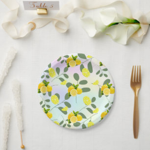 Plato De Papel Citrus tropical verano Naranja fresco limón Slice