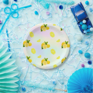 Plato De Papel Citrus tropical verano Naranja fresco limón Slice