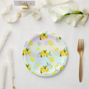 Plato De Papel Citrus tropical verano Naranja fresco limón Slice