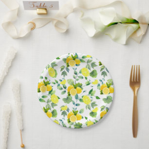 Plato De Papel Citrus tropical verano Naranja fresco limón Slice