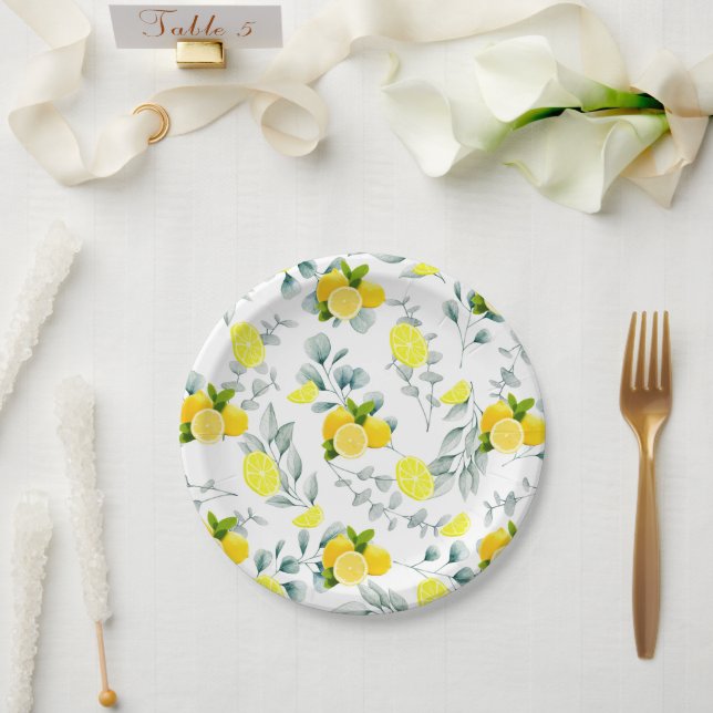 Plato De Papel Citrus tropical verano Naranja fresco limón Slice (Boda)