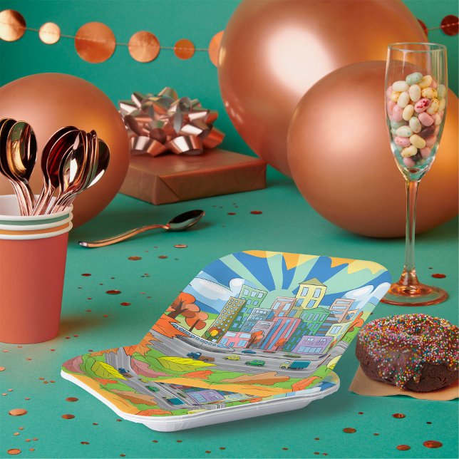 Plato De Papel Ciudad En Otoño (Subido por el creador)