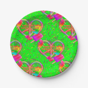 Plato De Papel CKC-Peace, Love and Popsicle's, placas de neón-pap