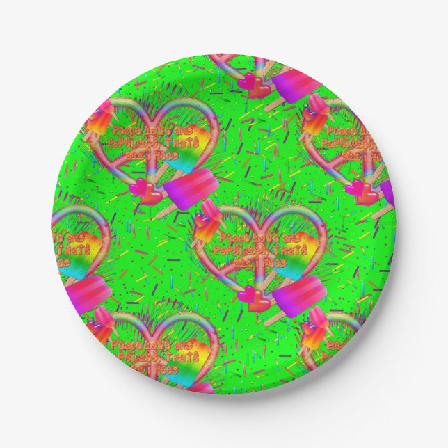 Plato De Papel CKC-Peace, Love and Popsicle's, placas de neón-pap (Anverso)