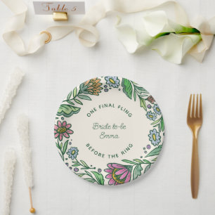 Plato De Papel Cl Artístico Escandinavo Floral Fiesta de Despedid