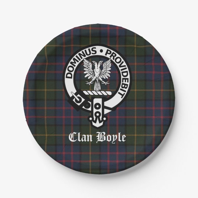 Plato De Papel Clan Boyle Escudo Badge y Tartán (Anverso)