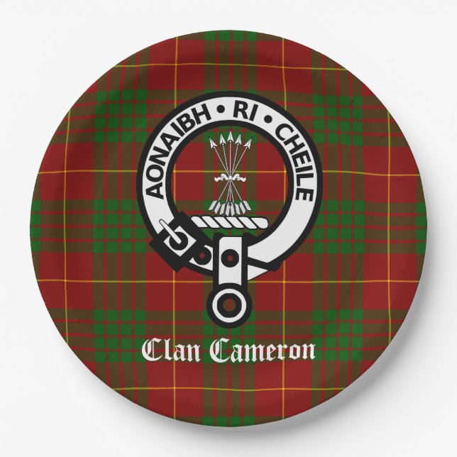 Plato De Papel Clan Cameron Escudo y Tartán (Anverso)