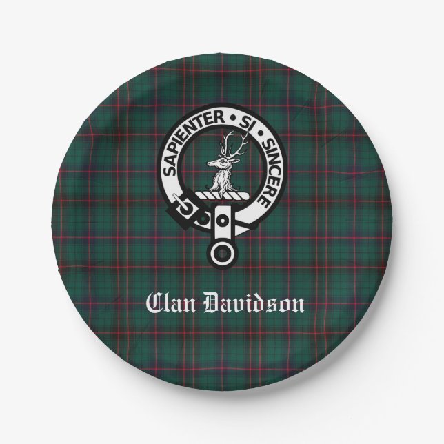 Plato De Papel Clan Davidson Escudo Badge y Tartán (Anverso)