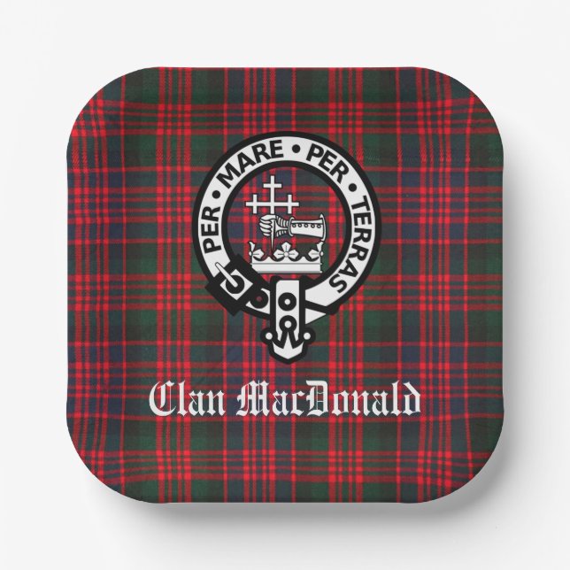 Plato De Papel Clan MacDonald Escudo y Tartán moderno (Anverso)