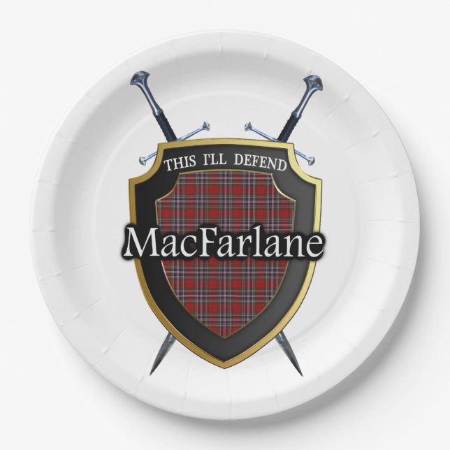 Plato De Papel Clan MacFarlane Tartan Shield & Swords (Anverso)