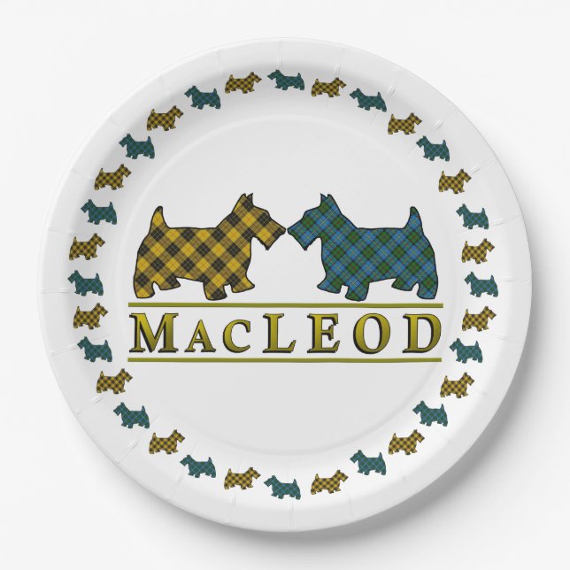 Plato De Papel Clan MacLeod Scottish Tartan Scottie Dogs (Anverso)