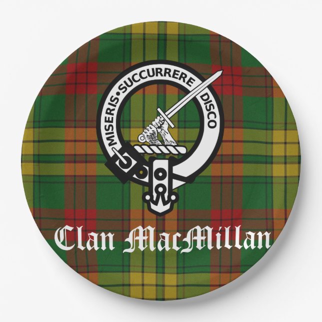Plato De Papel Clan MacMillan Escudo Badge y Tartán (Anverso)