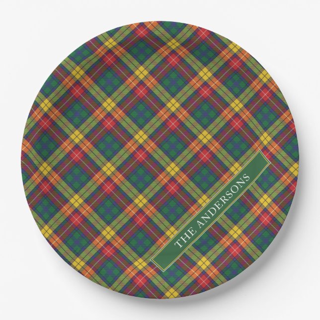 Plato De Papel Clan personalizado Buchanan Tartan Plaid (Anverso)