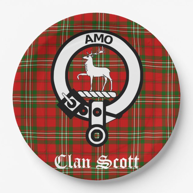 Plato De Papel Clan Scott Escudo Badge y Tartán (Anverso)