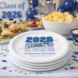 Plato De Papel Clase 2026 Fiesta de Graduación Azul Marino Modern